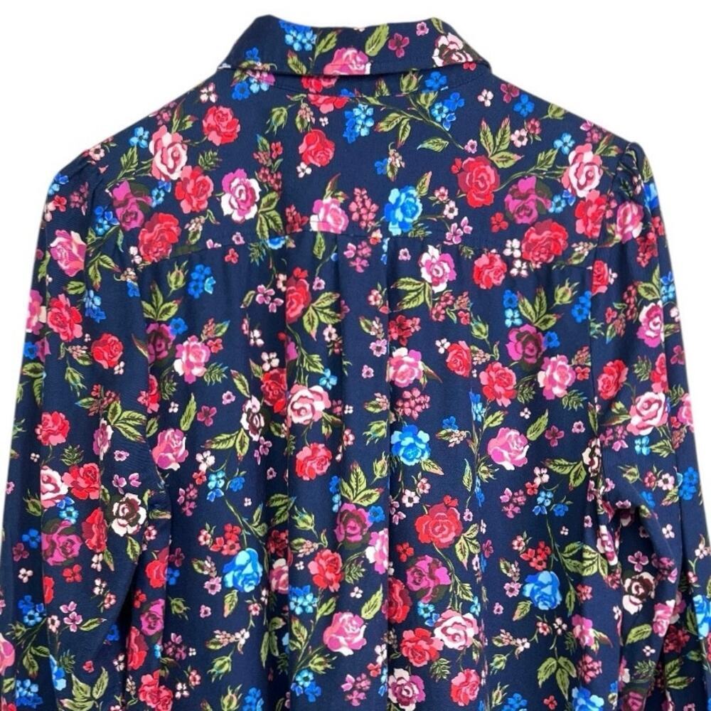 Duffield Lane Iris Shirt Dress Ruffle Hem in Navy Blue 100% Cotton Women's Large - Picture 10 of 16